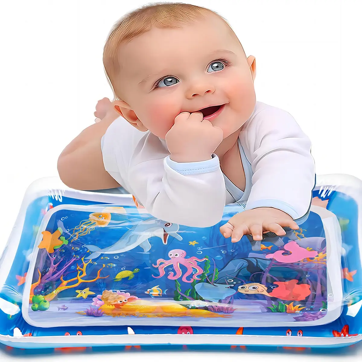 Thick PVC Inflatable Baby Water Play Mat, Soft Padded Edge Floor Crawling Pad for Infant Sensory Training, Water Mat for Babies