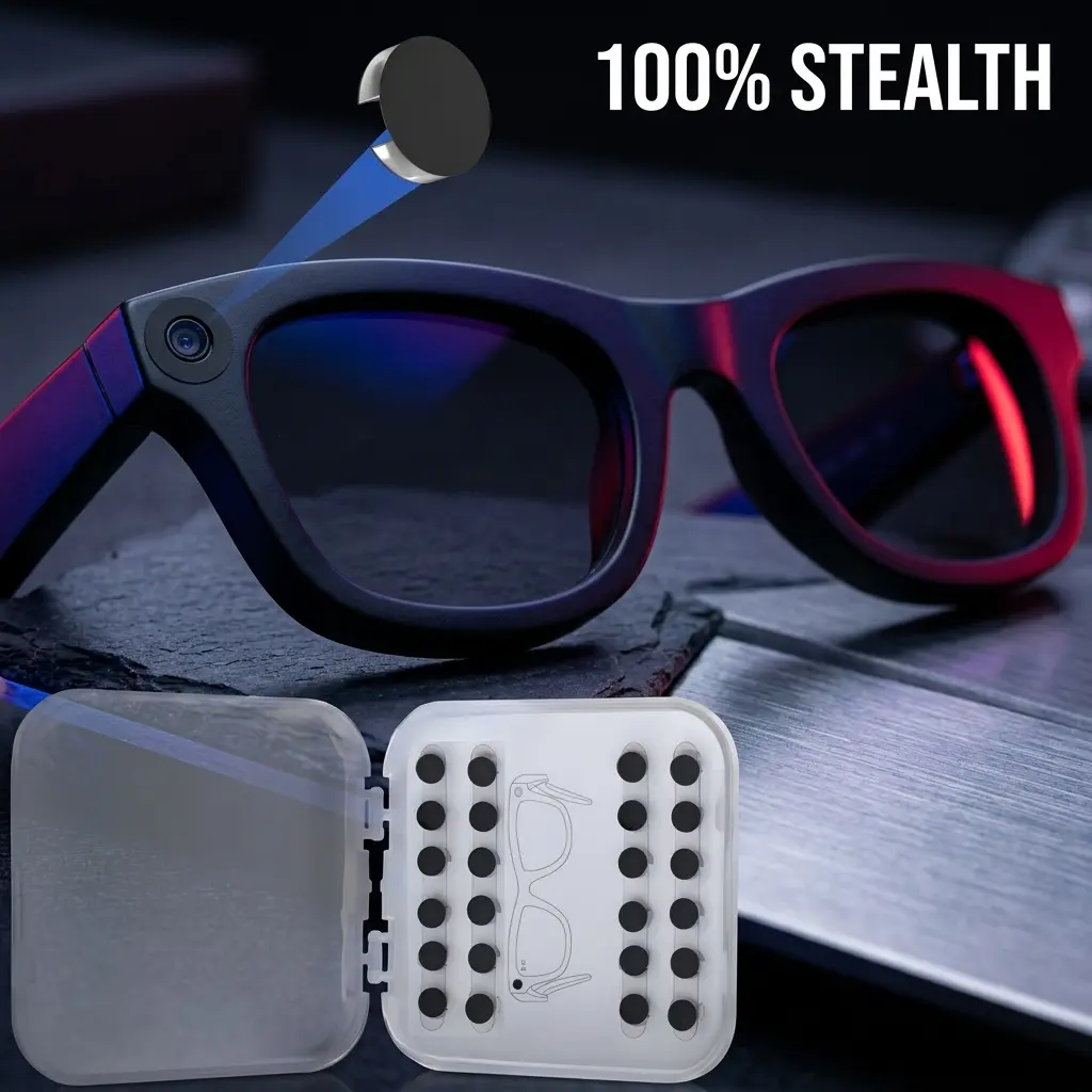 24Pcs Stealth Privacy LED Light Blocking Stickers for Ray-Ban Meta Headliner Wayfarer Skyler Gen 2 Smart Glasses, Removable Restickable Blackout Covers, Gentle Protective Adhesive, Easy Install and Removal, Visibility-Reducing (Stickers Only), Gentle And