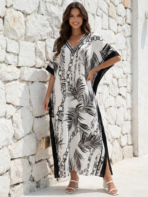 Leopard-Print Soft Kaftan for Woman, Boho Casual Kaftan, Casual Fashion Beach Long Dress, Bohemian Cover-Up for Vacations, Parties and Daily Wear