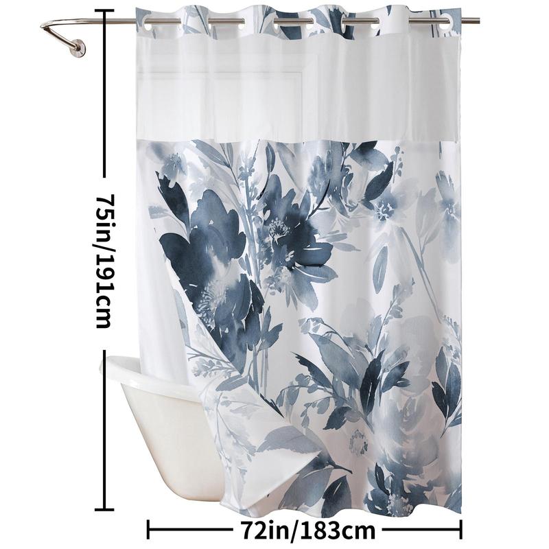 Floral Printed Shower Curtain, 1 Count Waterproof Shower Curtain with Removable Liner, Bathroom Decor Supplies for Home Hotel Salon Dormitory, Bathroom Decoration Accessories
