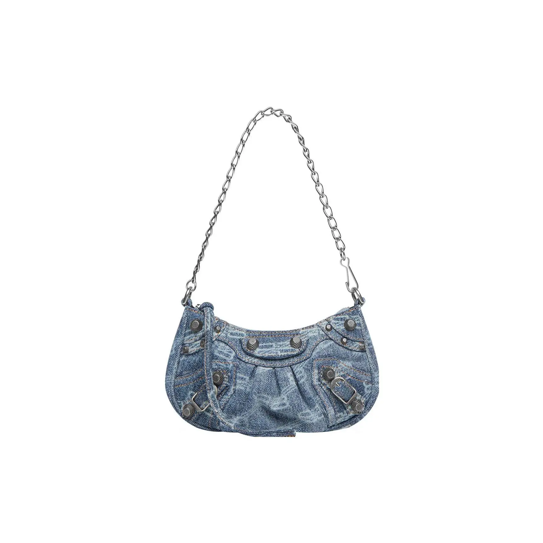 Balenciaga Le Cagole Mini Denim Crossbody Bag for Women with Chain Zip Closure in Blue