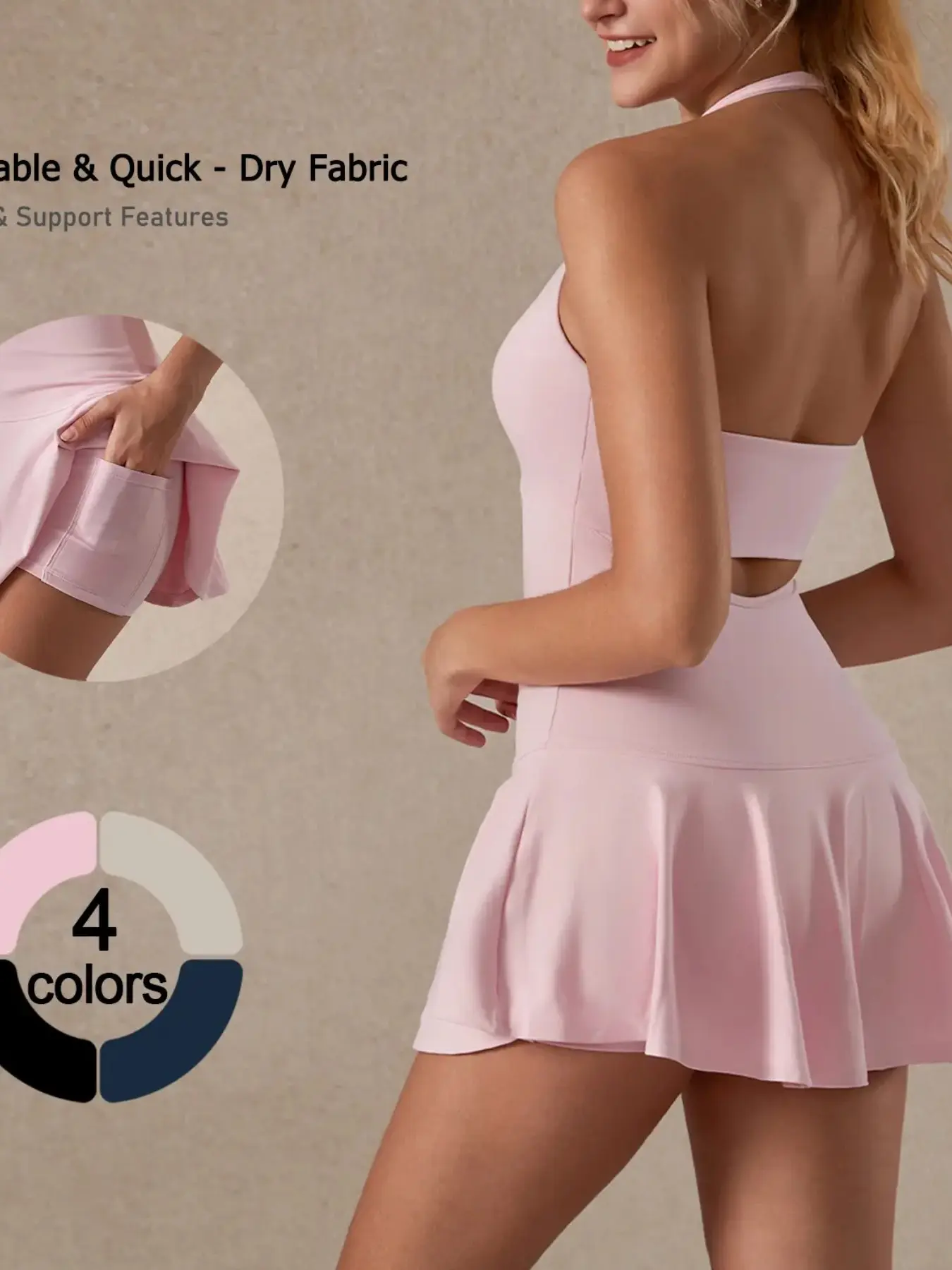 Women's Halter Tennis Skirt, V-Neck Backless Sports Fitness Skirt with Pockets, Breathable Quick-Dry Golf Skirt for Running and Other Activities Sporty Skirt