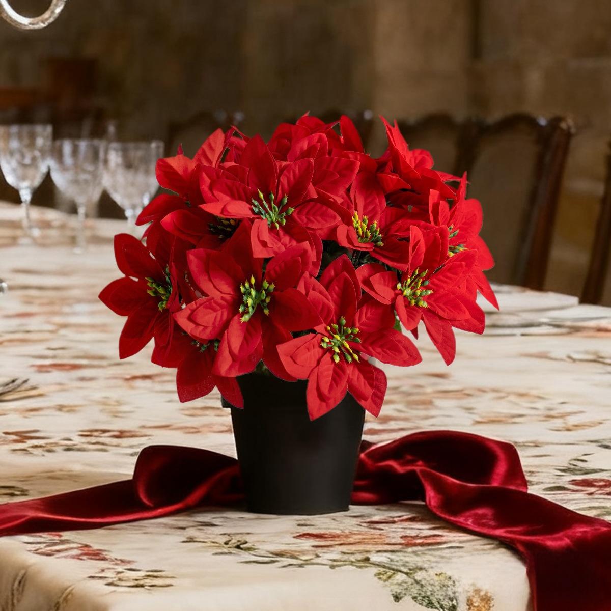 Poinsettia artificial flower bouquet, a popular spring cross-border product for home and outdoor garden decoration, holiday decoration artificial flower bouquet