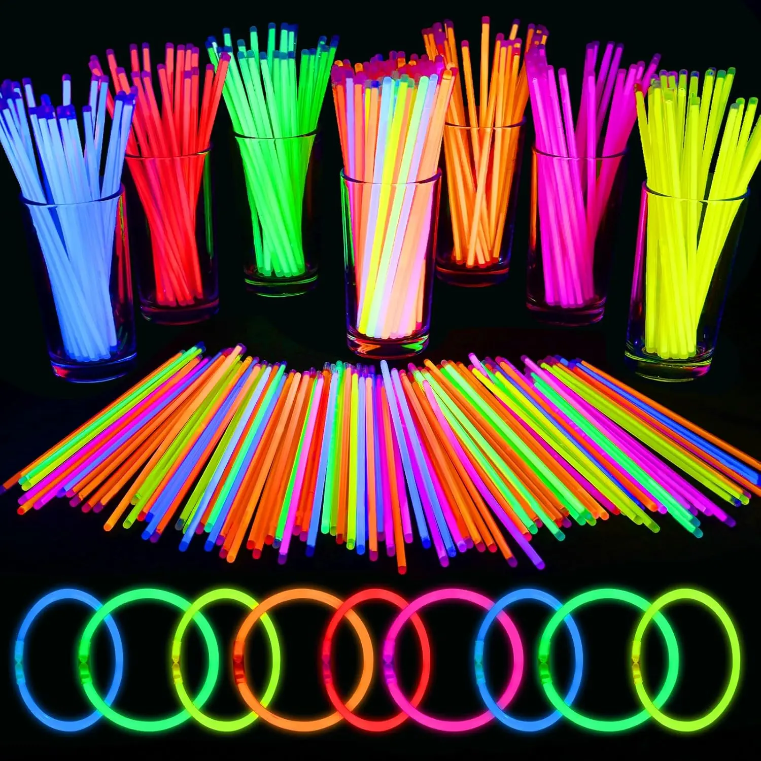 Glow Sticks Party Supplies, Glow in the Dark Party Favors, 100 Pcs 8" Ultra Bright Glow Necklaces and Glow Bracelets with Connectors for Neon New Years Eve Party, Glow Party Decorationsfidget toys