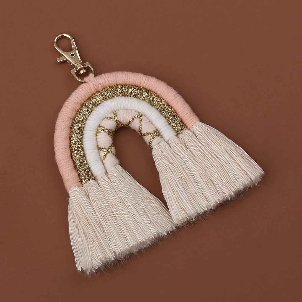 Chic Tassel Macrame Keyrings Weaving Rainbow Keychain for Daily Going out Trips