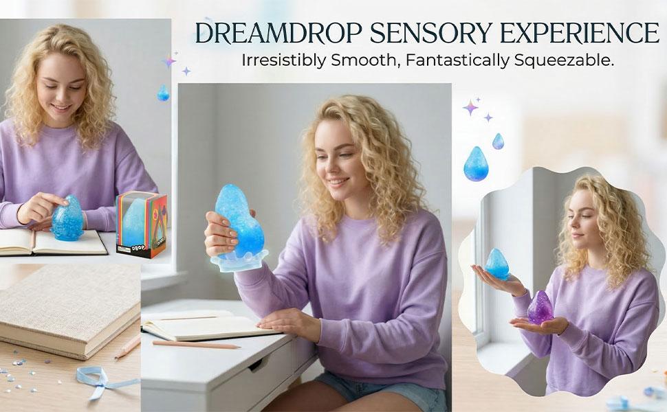 Dream Drop Squishy Fidget Toys Malt Sugar Filled Slow Rising Sensory Stress Balls for Adults Heavy Duty Glitter Droplet Squeeze Toys for Anxiety Relief Office Desk Easter Basket Stuffers Hot Pink