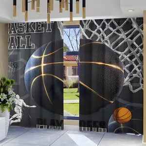 Modern Art Basketball Drapes, Digital Print Semi-Transparent Perforated Curtains, Privacy Protection for Living Room and Bedroom