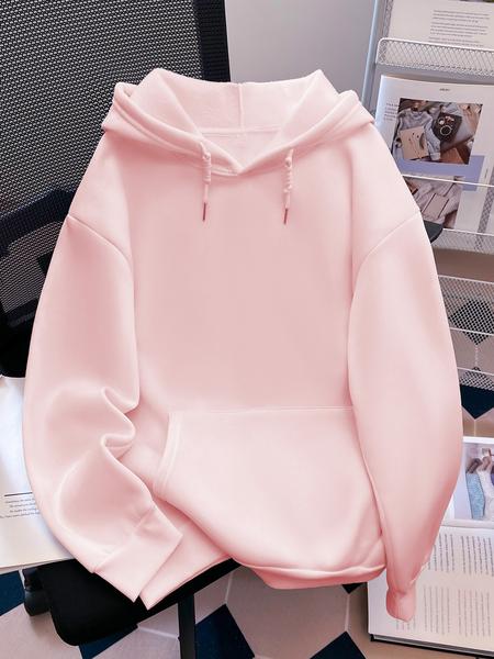 Women's Solid Color Drawstring Pocket Hoodie, Casual Long Sleeve Hooded Sweatshirt for Fall & Winter, Women's Clothes for Daily Wear