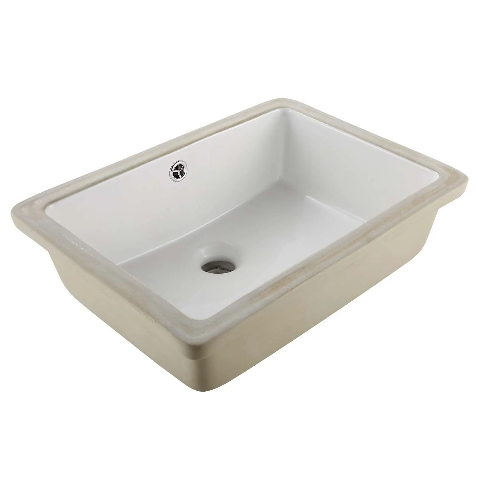 VEVOR Undermount Bathroom Sink for Hotels & Apartments, 18.5 x 13.19 x 6.69 in Durable Rectangular White Ceramic Basin with Overflow Hole, 18.1 lbs/8.2 kg Under Counter Lavatory Vanity Wash Bowl for Small Spaces