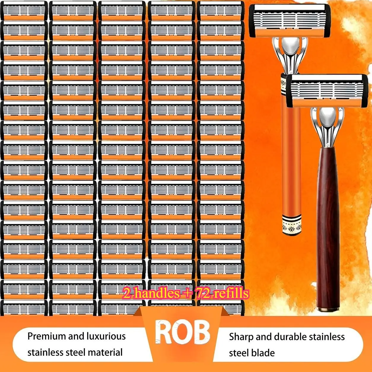 Men's 6-Blade Shaving Set, 2 Premium Handles, 72 Replacement Blades, Smooth Shave, Ergonomic Non-Slip Handle, Durable Sharp Stainless Blades, Travel Friendly