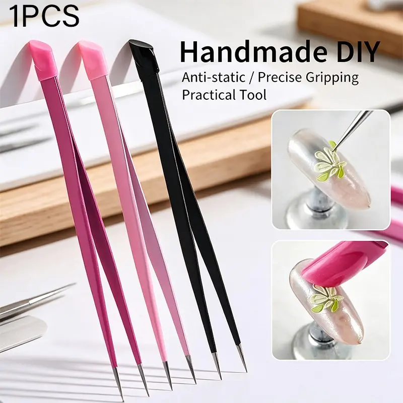 1pc [Dual-Ended Precision Nail Tweezers] Dual-Ended Nail Art Tweezers with Silicone Press - Precision Rhinestone Applicator & Manicure Tool, Odorless