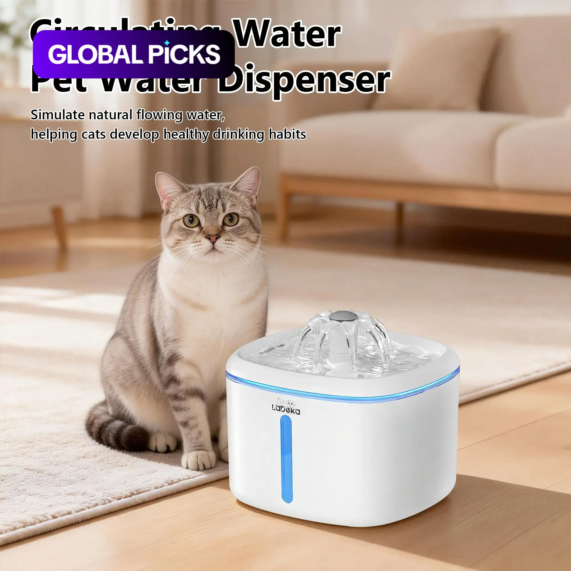 Cat Waterer, 2.5L Large Capacity Dog Water Dispenser, Water Fountain, Ultra-Quiet Tank, Multi-Filter System, LED Level Indicator, Suitable for Cats and Small Dogs