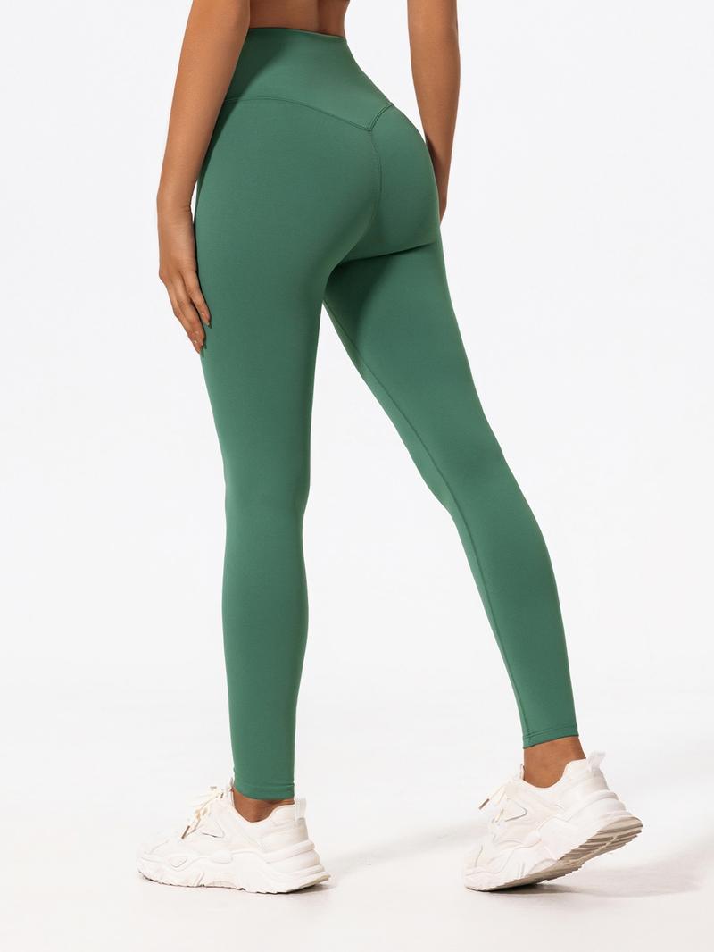 Women's Solid Color High Waist Sports Leggings, High Stretch Casual Comfortable Breathable Tummy Control Butt Lifting Yoga Leggings, Ladies Sportswear for Indoor Outdoor Wear, High Waisted Leggings