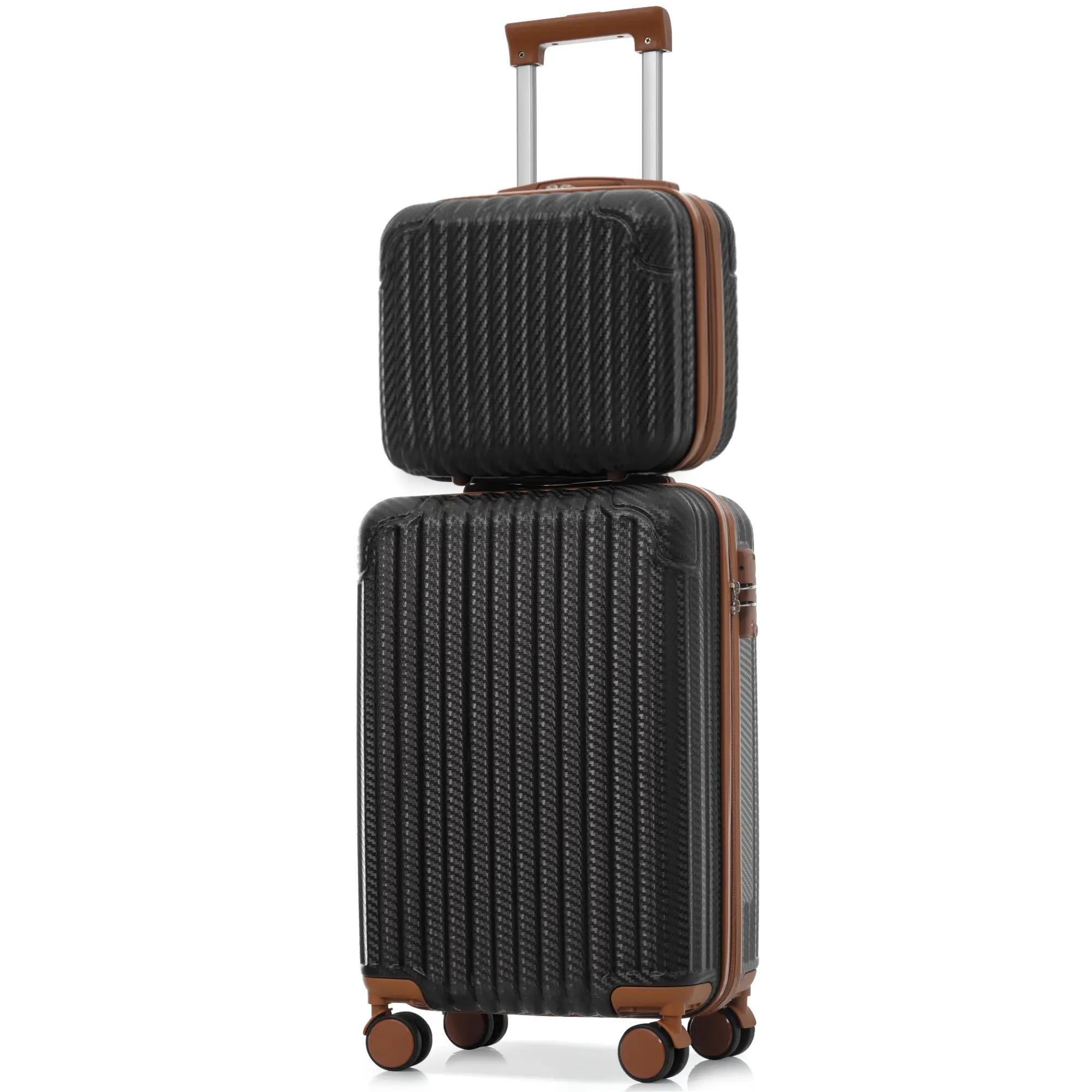 ARCH 2-Piece Hardshell Luggage Set 20-Inch Carry-On Suitcase and 14-Inch Cosmetic Case Lightweight ABS Scratch-Resistant Travel Bag with TSA Lock 360° Spinner Wheels for Business Trips and Short Getaways Black Brown, Black Brown Color Options