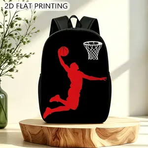 1pc Durable Backpack, Basketball Player Dunking Pattern, Unisex 2D Flat Print Large Backpack, Features Adjustable Shoulder Straps And Zippers, Ideal for School, Travel, Fitness, And Photography, Can Be Given As A Gift Or Present