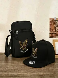 2-Piece Urban Apex Eagle Print Set, Adjustable Baseball Cap & Crossbody Bag, Durable Fabric, Casual Travel & Daily Use