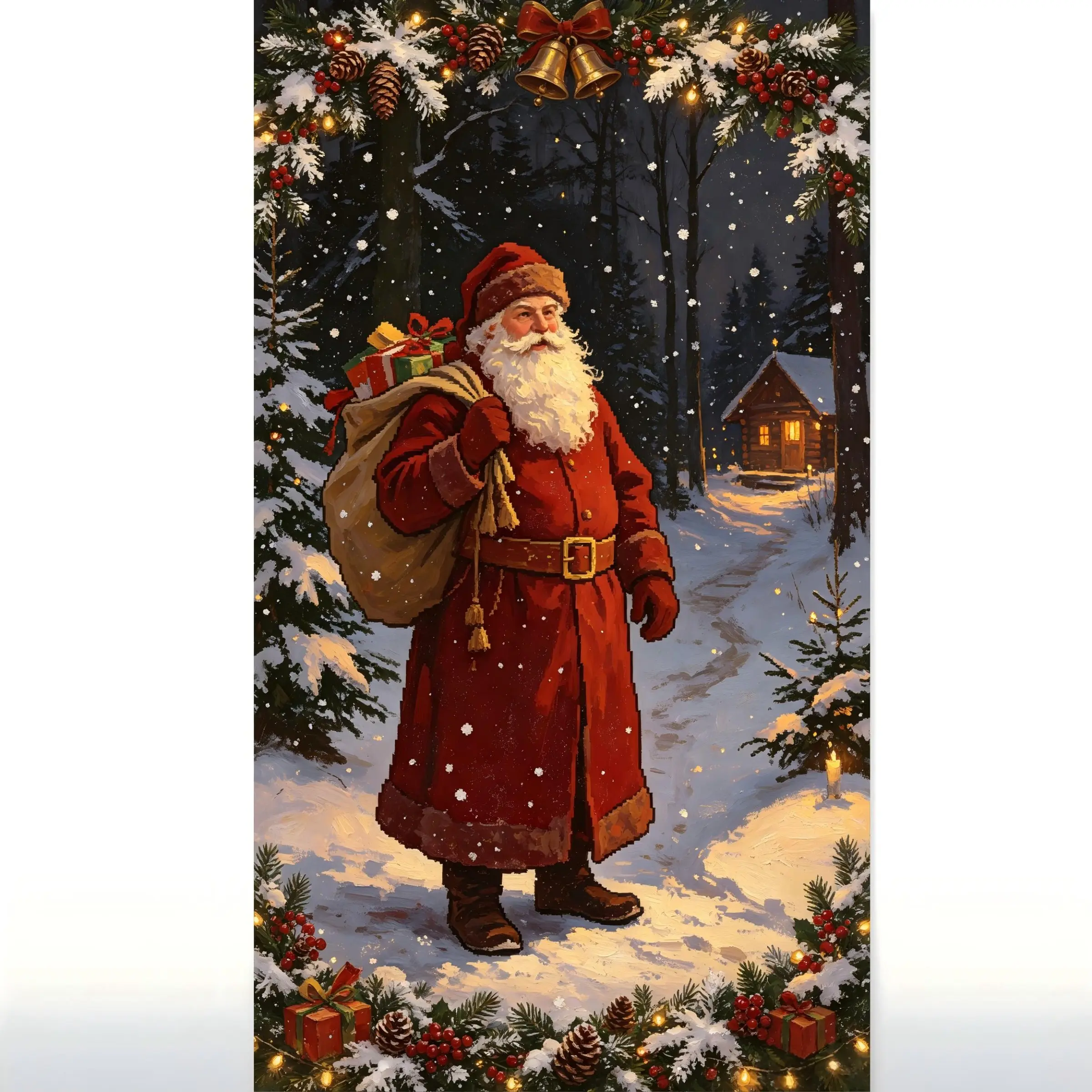 Santa Claus 5D Diamond Painting Kit, DIY Round Rhinestone Full Drill Canvas, Home Wall Decor, Frameless Handmade Gift
