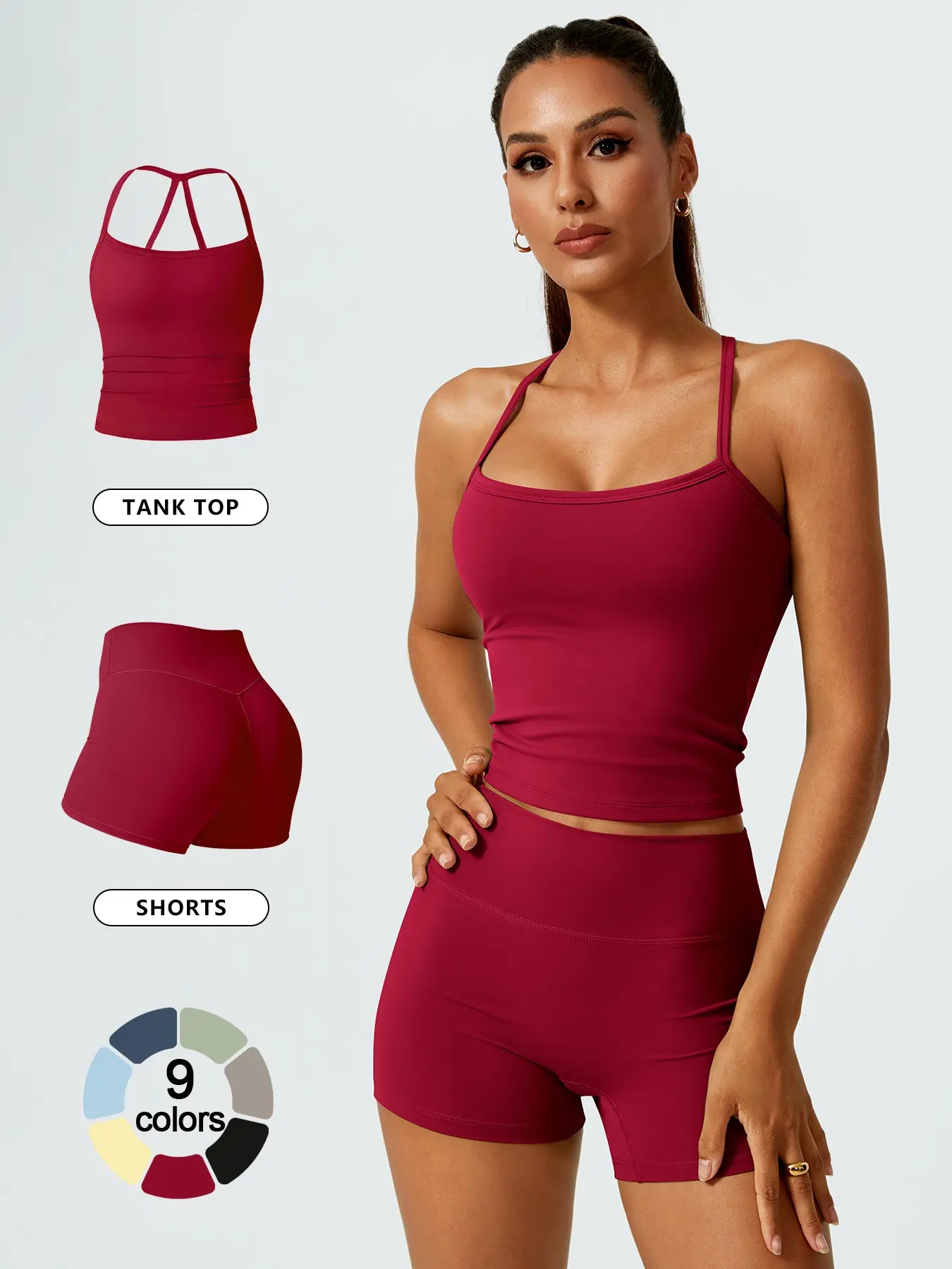 Women's Minimalist Solid Crop Tank Top & High Waist Shorts Loungewear, Casual Comfy Breathable Ribbed Top & Skinny Shorts Set, Ladies Sleepwear for All Seasons, Pajama Set, Pjs, Womenswear