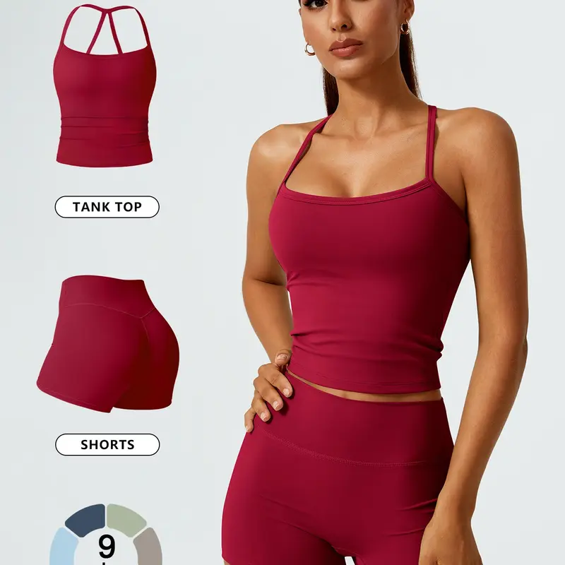 Women's Minimalist Solid Crop Tank Top & High Waist Shorts Loungewear, Casual Comfy Breathable Ribbed Top & Skinny Shorts Set, Ladies Sleepwear for All Seasons, Pajama Set, Pjs, Womenswear, Home Sleepwear Loungewear
