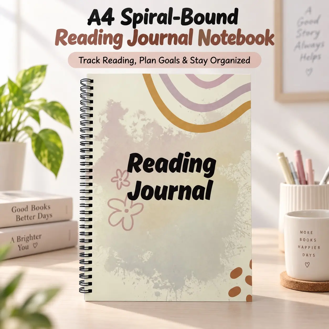 A4 Coil Reading Log Planner, 89 Pages Book List Wishlist, Reading Challenge Learning Plan, Multifunctional Journal for Students and Readers