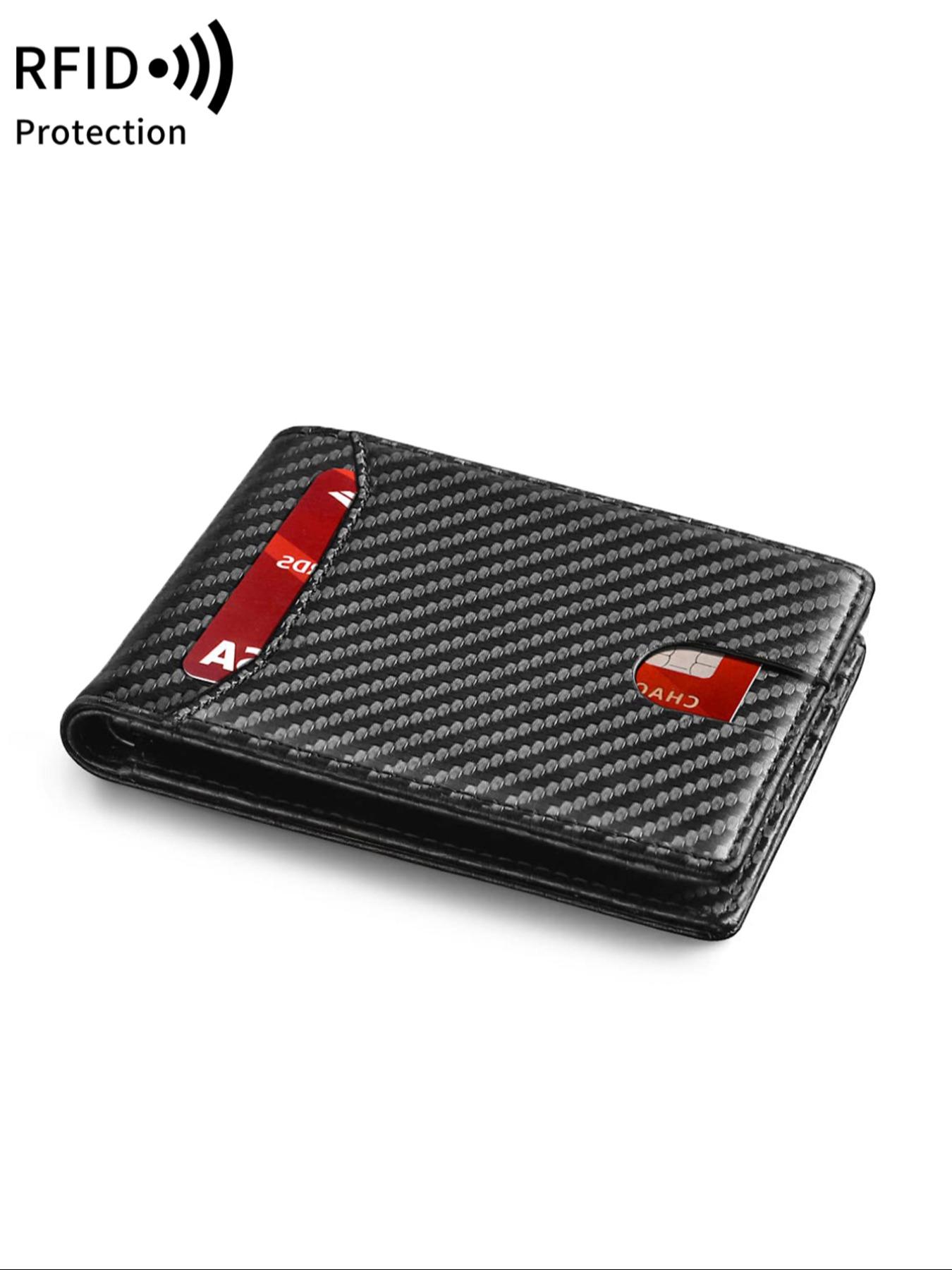 Men's Carbon Fiber Pattern Wallet, RFID Blocking Card Holder, Simple Double Fold Credit Card Holder, Business Fashion Wallet, Fashionable Wallet for Daily Use