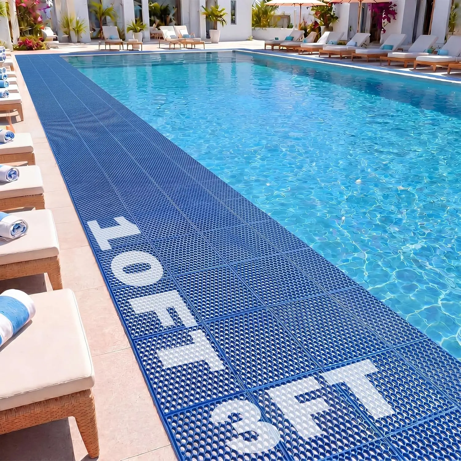 Non-Slip PVC Pool Mat - Durable Splash Mesh Hollow Drainage Mat (0.9x3m/0.18in Thickness, Foldable) for Restaurants, Garden, Indoor Outdoor Safety Use (3x10ft, Blue), Swimming Pools