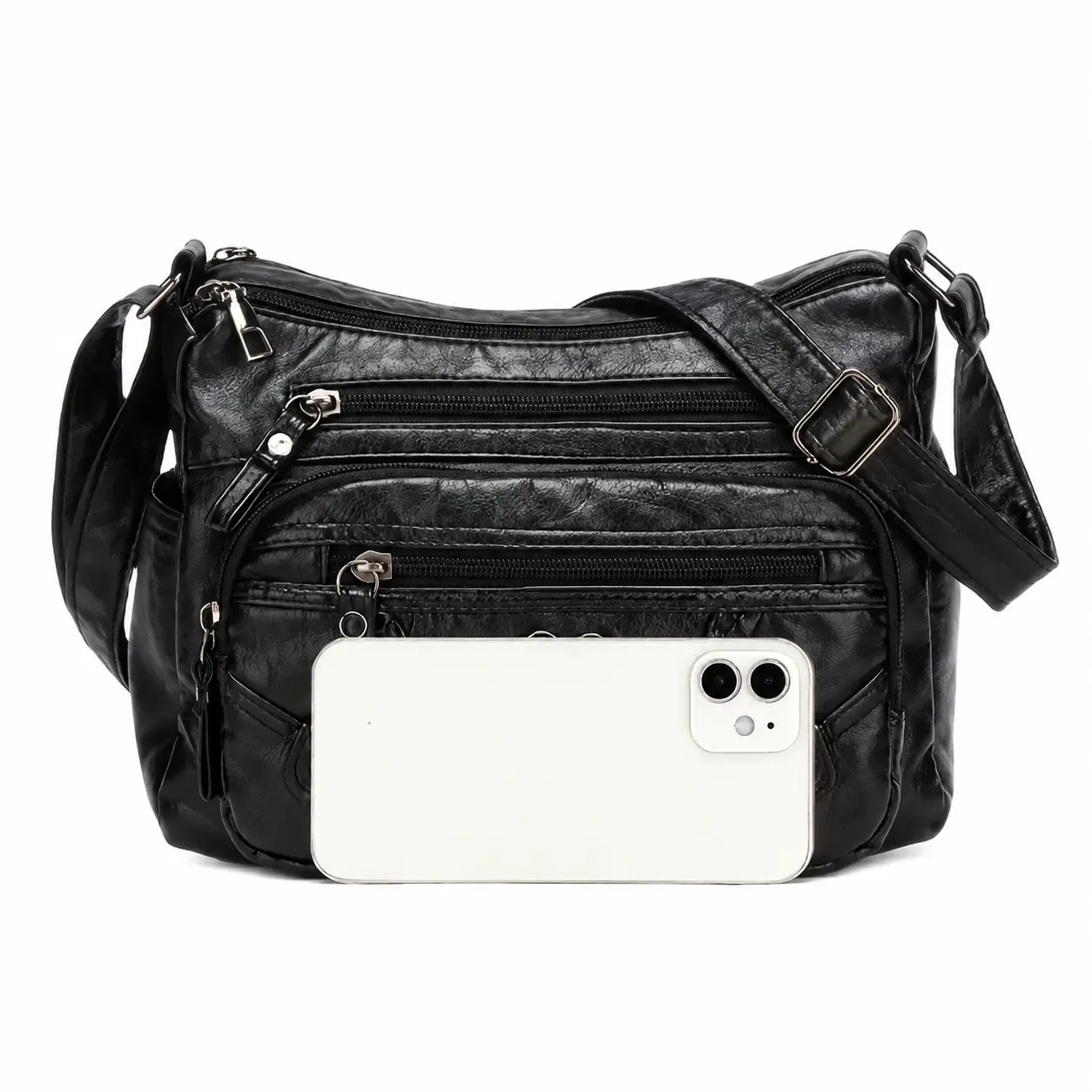 Women's Genuine Leather Crossbody Bag with Heart-Embossed Design – Spacious Main Compartment, Organized Interior Pockets, Adjustable Strap, Lightweight Everyday Shoulder Purse for Work, Travel, and Casual Outings