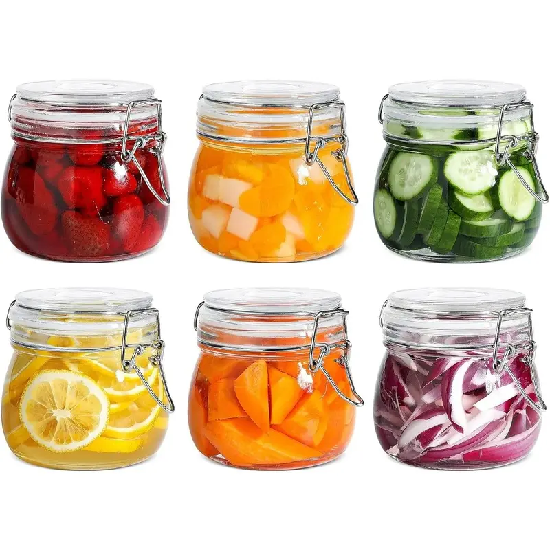 Round Small Glass Pantry Jars with Airtight Lids 17 oz 6 Pack| Spices nuts snacks, Jam jelly pickles, Canning jars, Pantry organization, Small size, Kitchen cabinet storage
