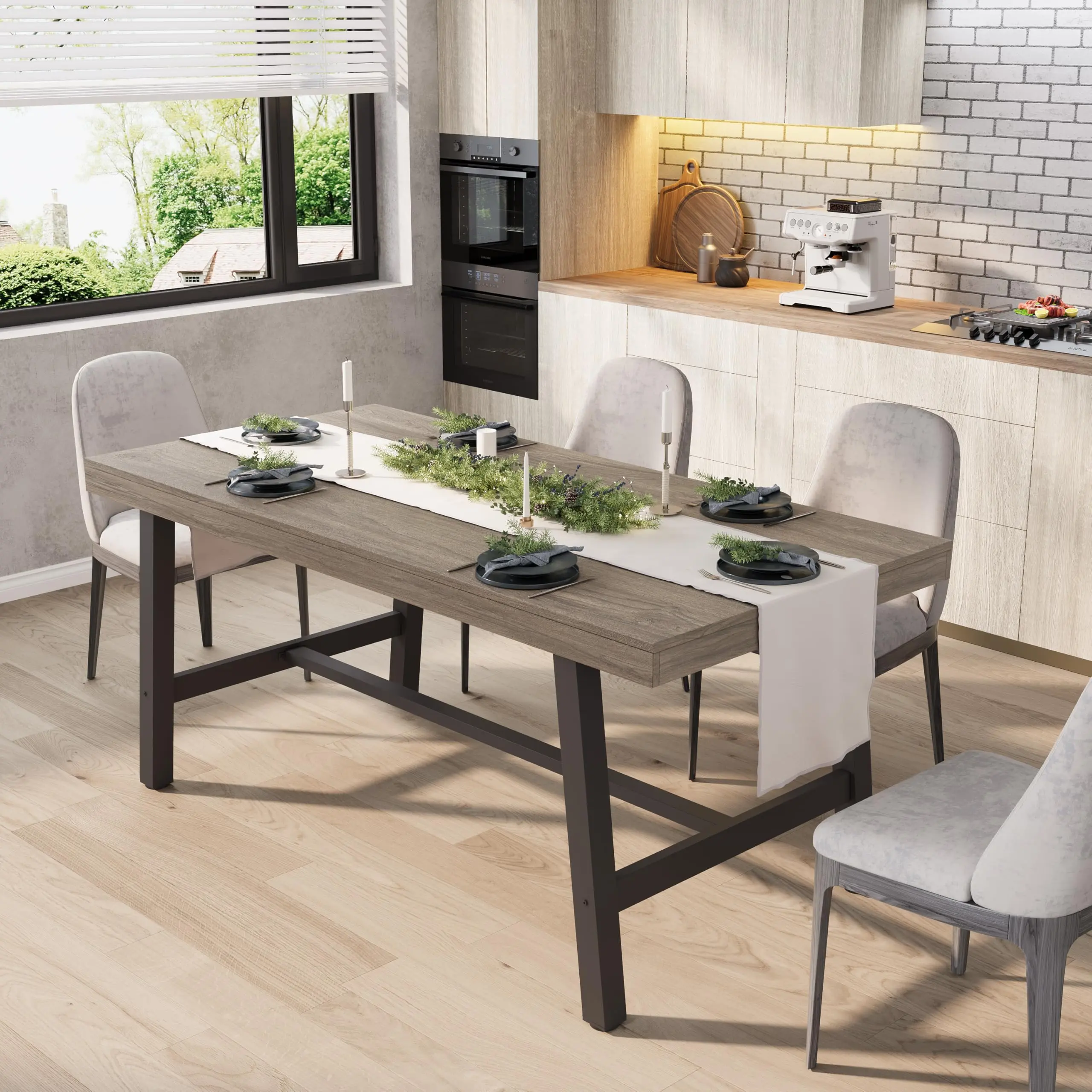 🍽️ 63" Industrial Dining Table for 4-6 – Large Wooden Tabletop, Sturdy Metal Frame, 350 lbs Capacity – Perfect for Kitchen & Dining Room! ✨