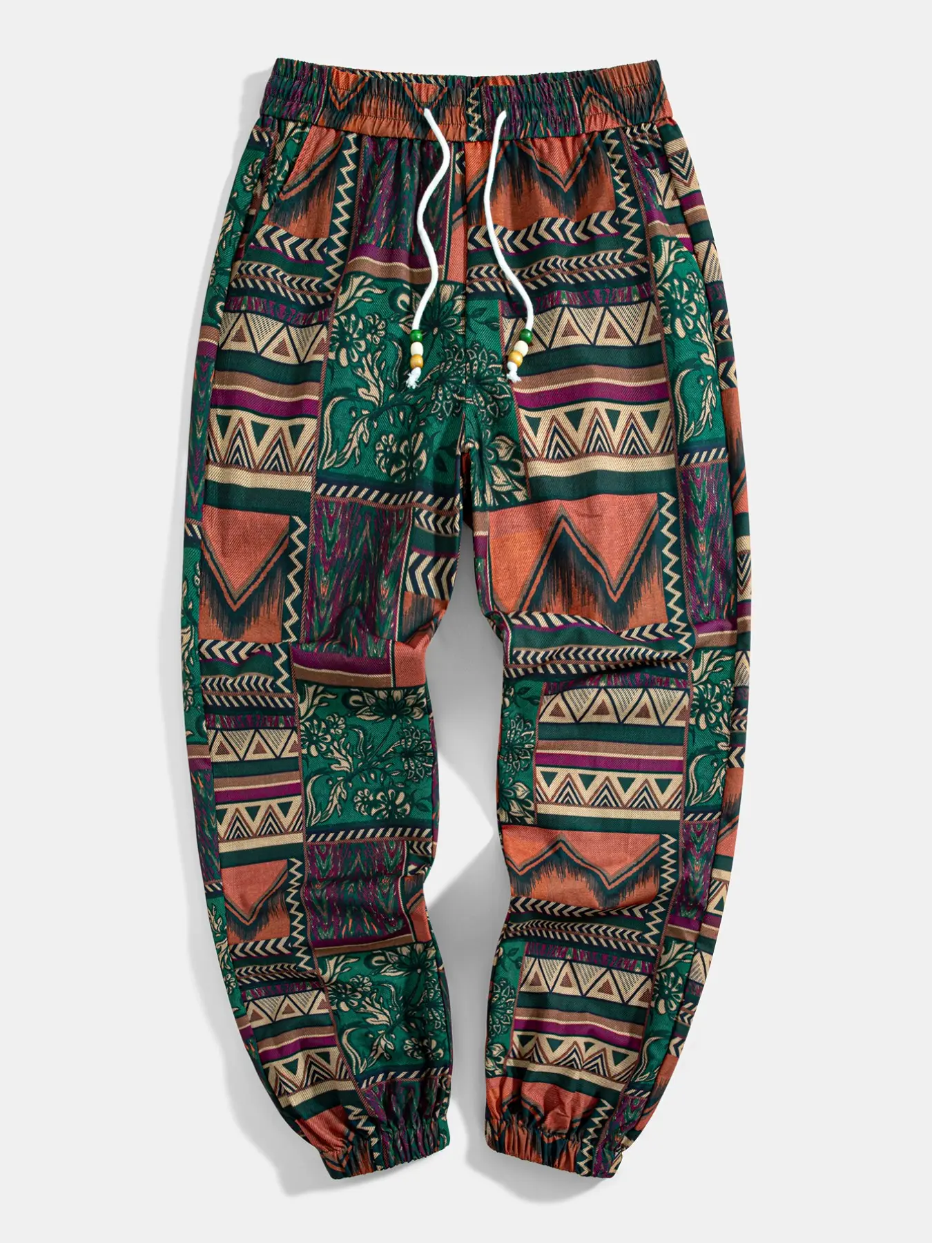 Men's Ethnic Aztec Print Casual Long Pants, Elastic Drawstring Boho Festival Trousers, Beach Vacation, Streetwear, Summer Daily Wear, Menswear