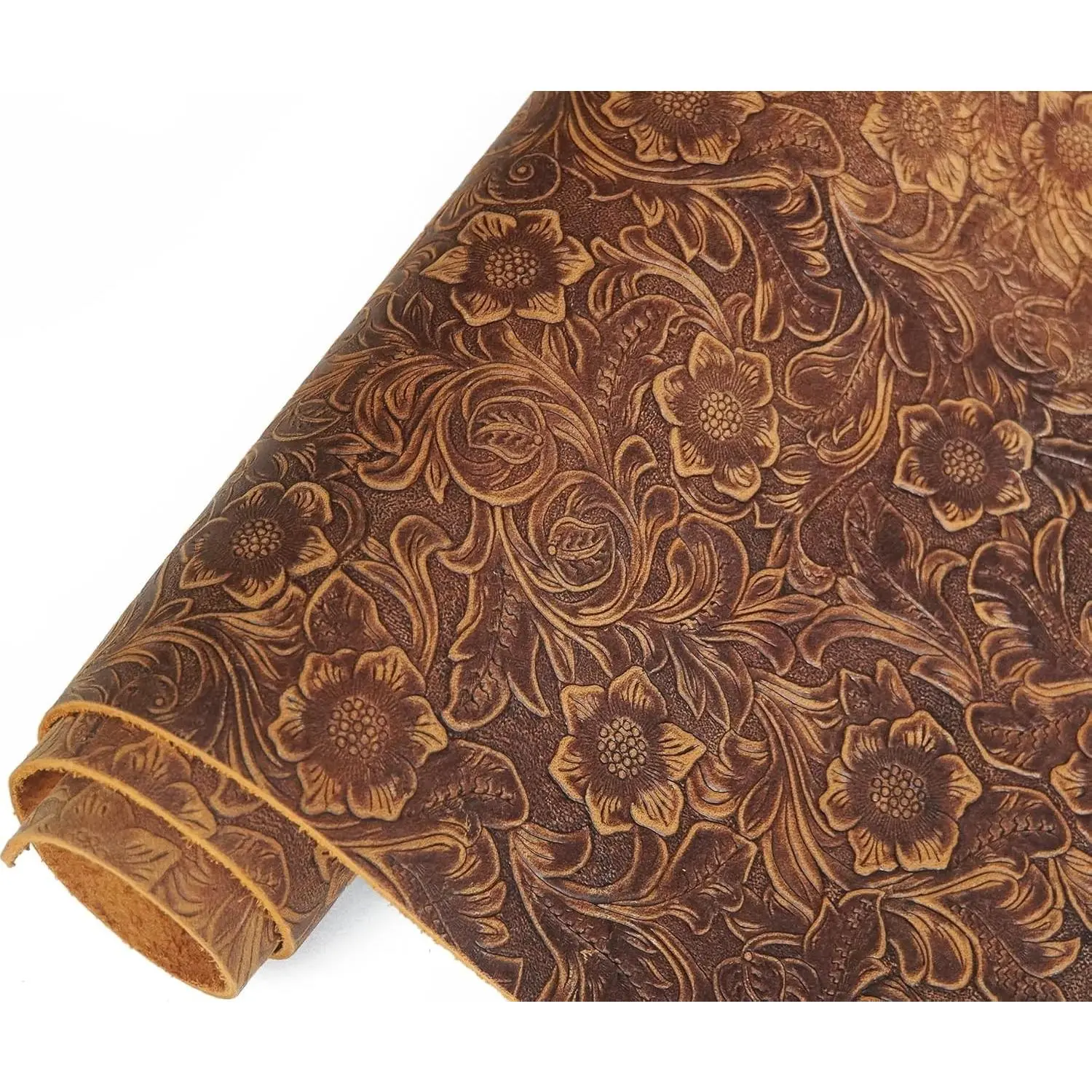 Genuine Leather Sheets with Plain Geometric Pattern, Printed Leather for Crafts, Bourbon Brown, 12"x24"