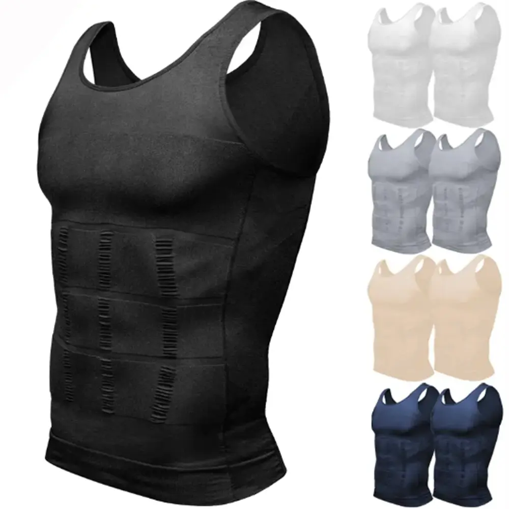 1/2 PACK Men's Sleeveless Solid Compression Fit Fitness Vest Shirt, Athletic Training Apparel Gym Activewear Body Shaper