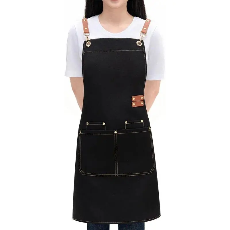 Durable Neutral Thick Canvas Cotton Aprons for Coffee Shop Employees - Multi-Industry Use, Custom Logos Available, Wholesale Pricing for Bulk Orders, Kitchen