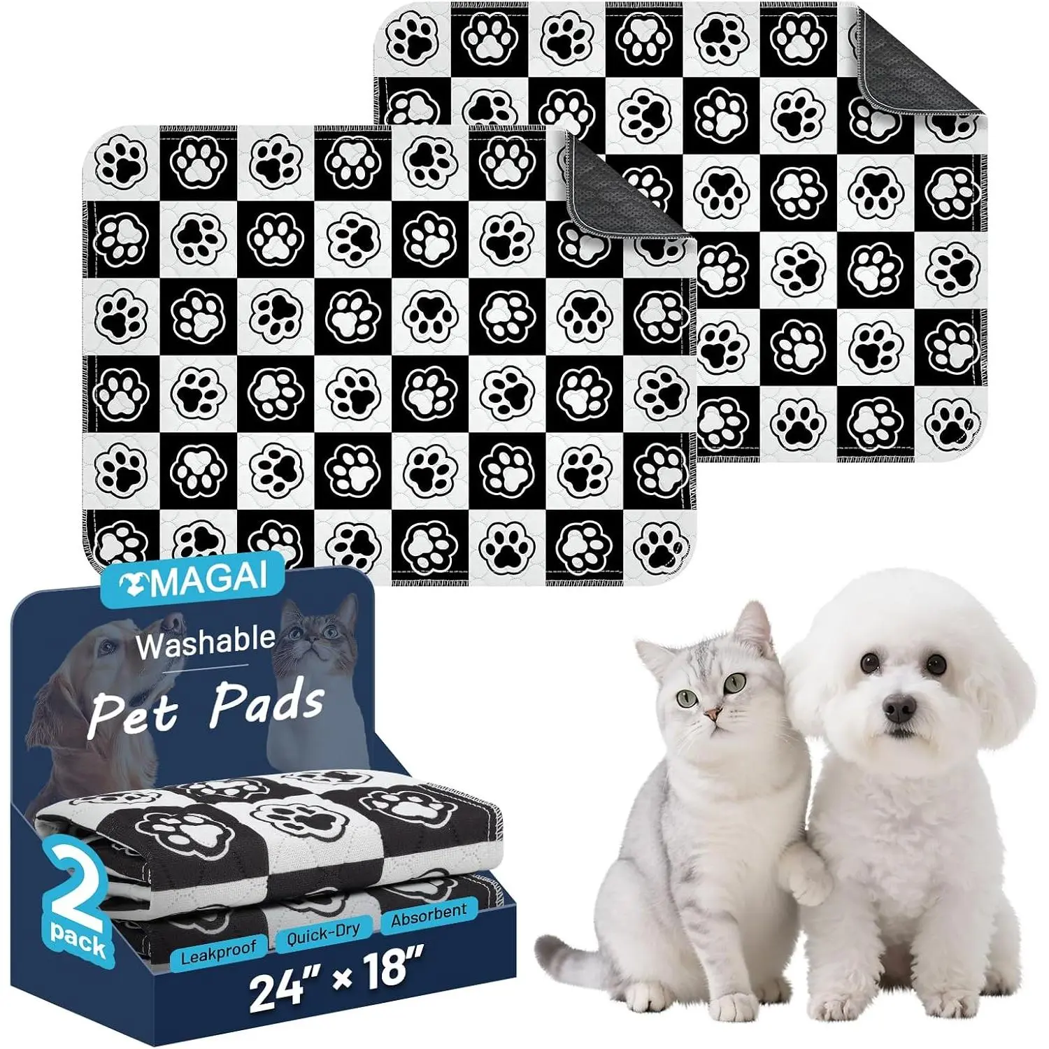Washable Pee Pads for Dogs and Cats, 2 Packs 24x18In  Pads | 5-Layer Ultra-Absorbent & Leak-Proof Potty  Pads, Non-Slip Whelping Potty Pads for Housebreak Crates, Floors and