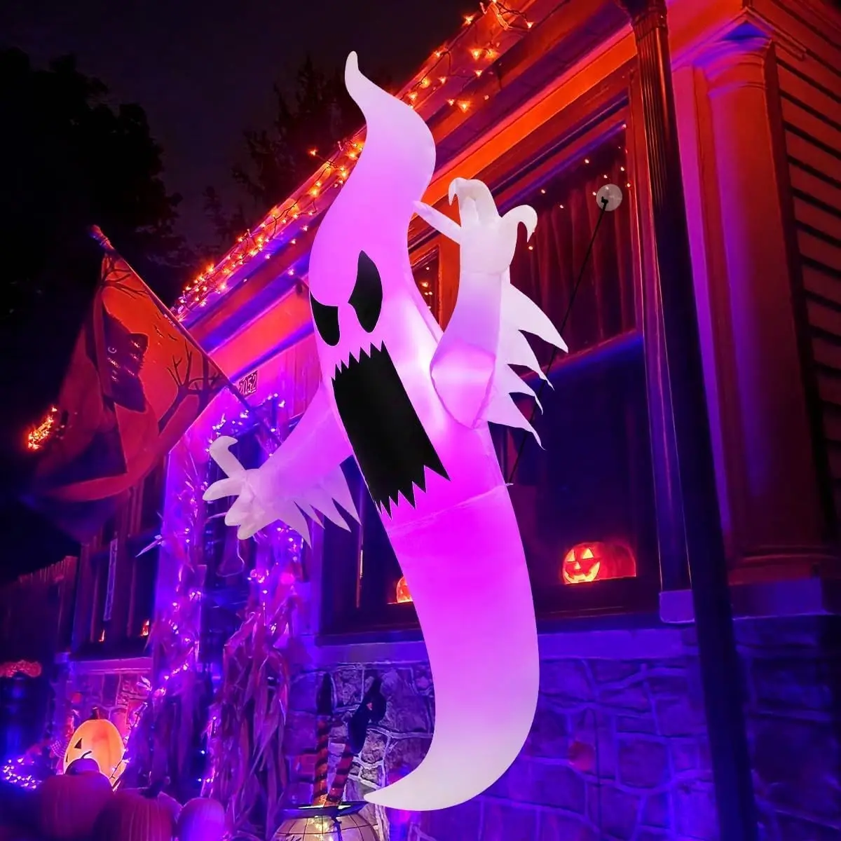 Halloween Inflatables 6FT Hanging Ghost with Built n LED Lights, Multicolor Blow Up Ghost, Indoor Outdoor Yard Garden Window Halloween Party Decor