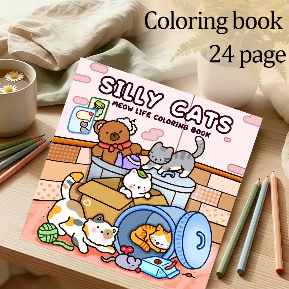 Stupid Cat Coloring Book, 24 Relaxing Designs, 7.9in X 7.9in, Thick Paper, Hand-Drawn Patterns, Perfect Gift for New Year, Christmas, Parties