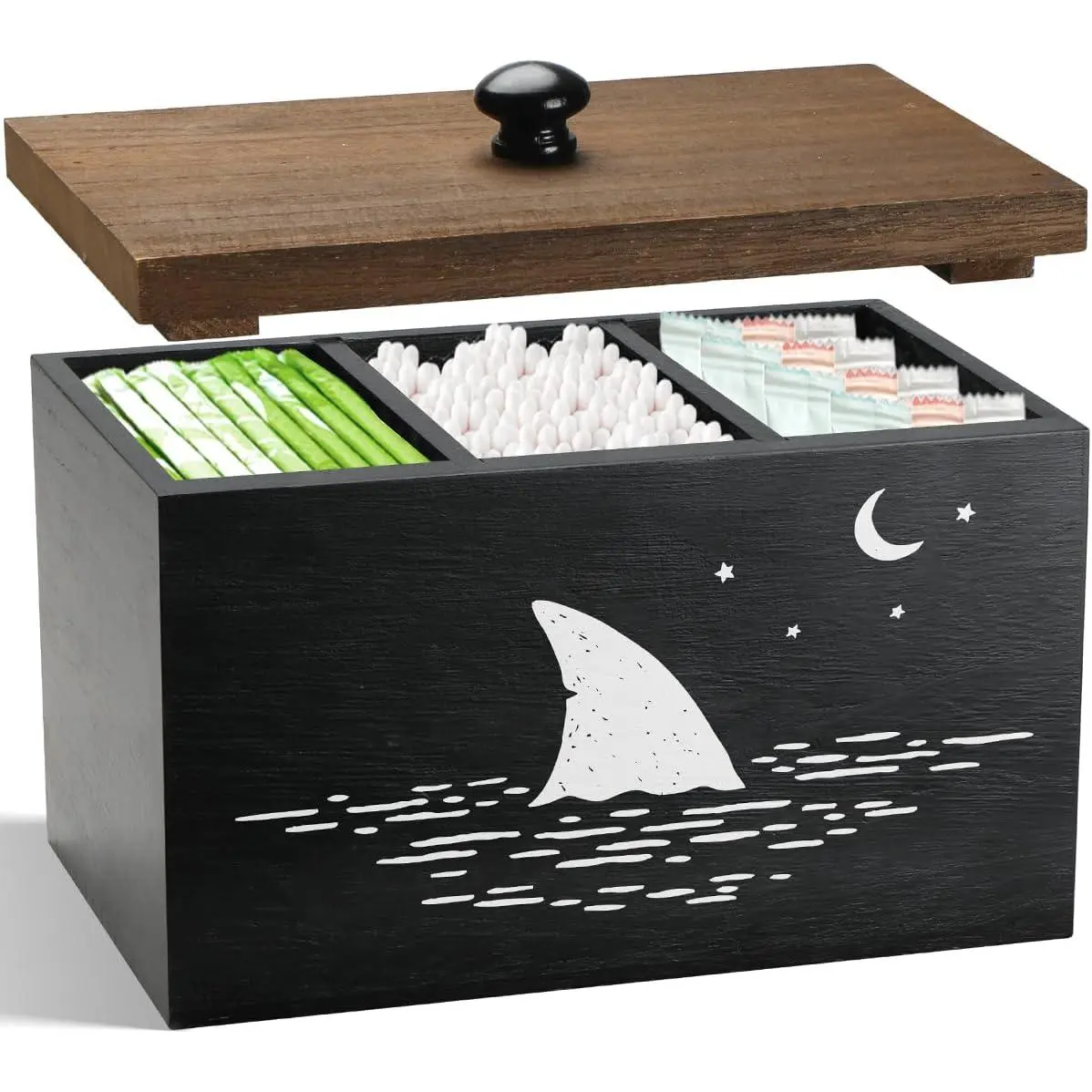 Tampon Holder for Bathroom,Black Feminine Product Organizer,Girl Stuff Box for Bathroom,Pad and Tampon Organizer for Bathroom,Pad Holder for Bathroom,Shark Week Bathroom Organizer,Bathroom Accessories