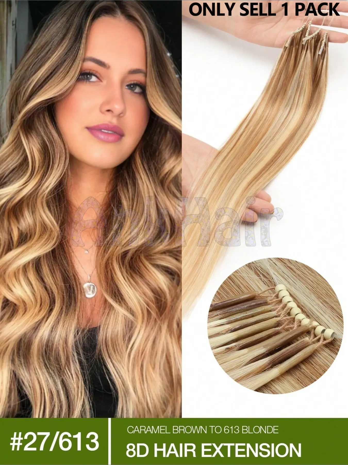 8D Micro Hair Extensions, Real Hair Micro Bead Extensions, Human Hair Extensions, Straight Hair, 50 Strands, Nano Rings, Invisible Mini Silicone Bead Micro Extensions