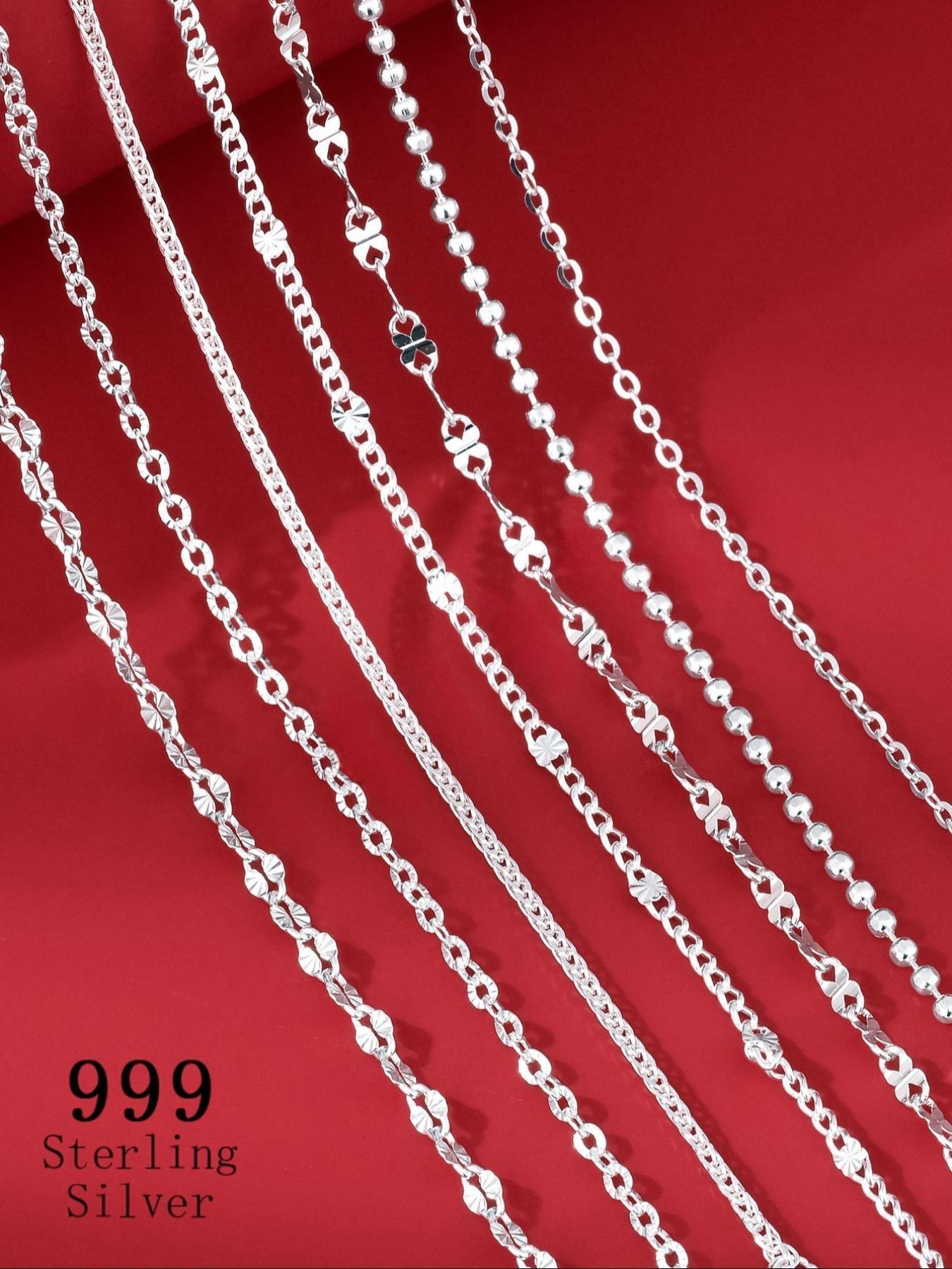 S999 Sterling Silver Women's Elegant Chain Necklace, Exquisite Trendy Chain Necklace, Chic Gorgeous Jewelry As Gift for Girlfriend