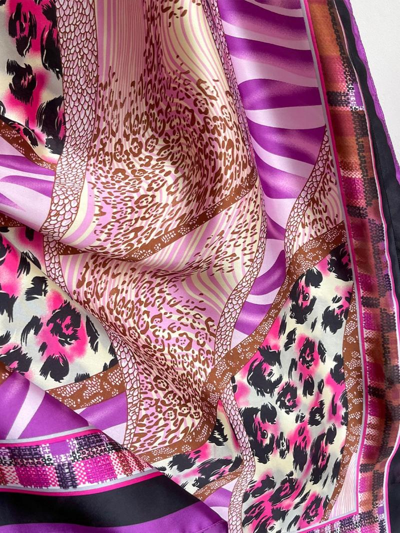 Women's Leopard Print Long Sleeve Kimono & Bandana Set, Casual Open Front Outerwear & Square Scarf Set for Beach Vacation Swimwear Cover Up, Ladies Clothes Accessories for All Seasons