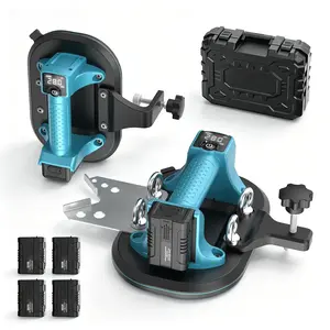 4-in-1 Electric Vacuum Lifter with Safety, Quick Release & Dual Motors, 10" Large Glass-Safe Suction Cup, 4 Attachments, 280KG/617LBS Max Load, 4x 3000mAh Batteries, Digital Display for Tile Lifting, Drilling, Seaming & Leveling