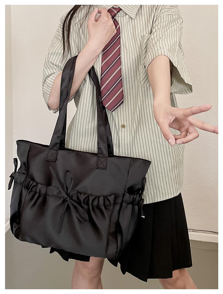 Sweet Ballet Style Girl Tote Ruched Bow Chic Student Preppy Style Shoulder Bag Large Capacity Cute Elegant Handbag