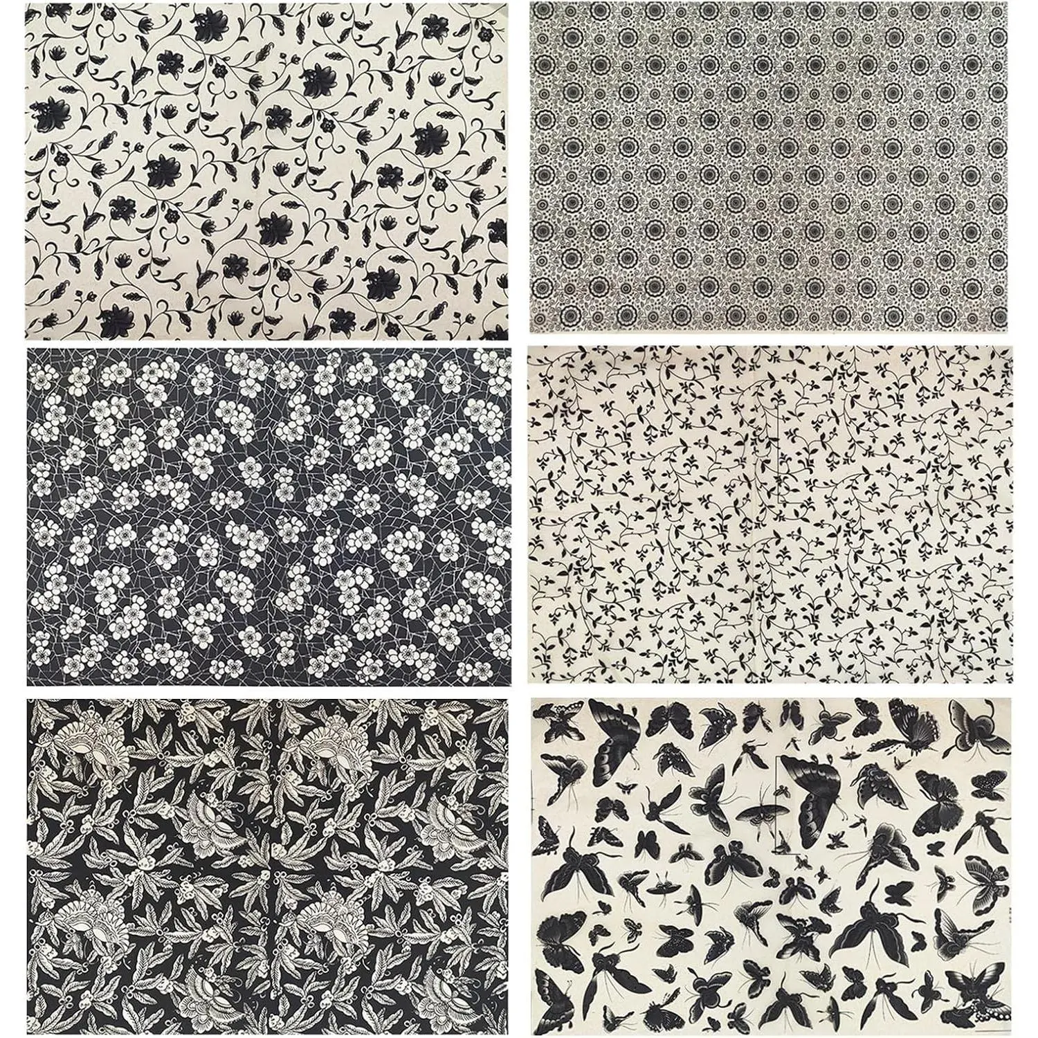 Primst 6PCS Pottery Art DIY Stickers Ceramic Clay Transfer Paper Flower Paper Porcelain Glaze Underglaze Transfers for Pottery Overglaze Enamel Waterslide Decal (Black)
