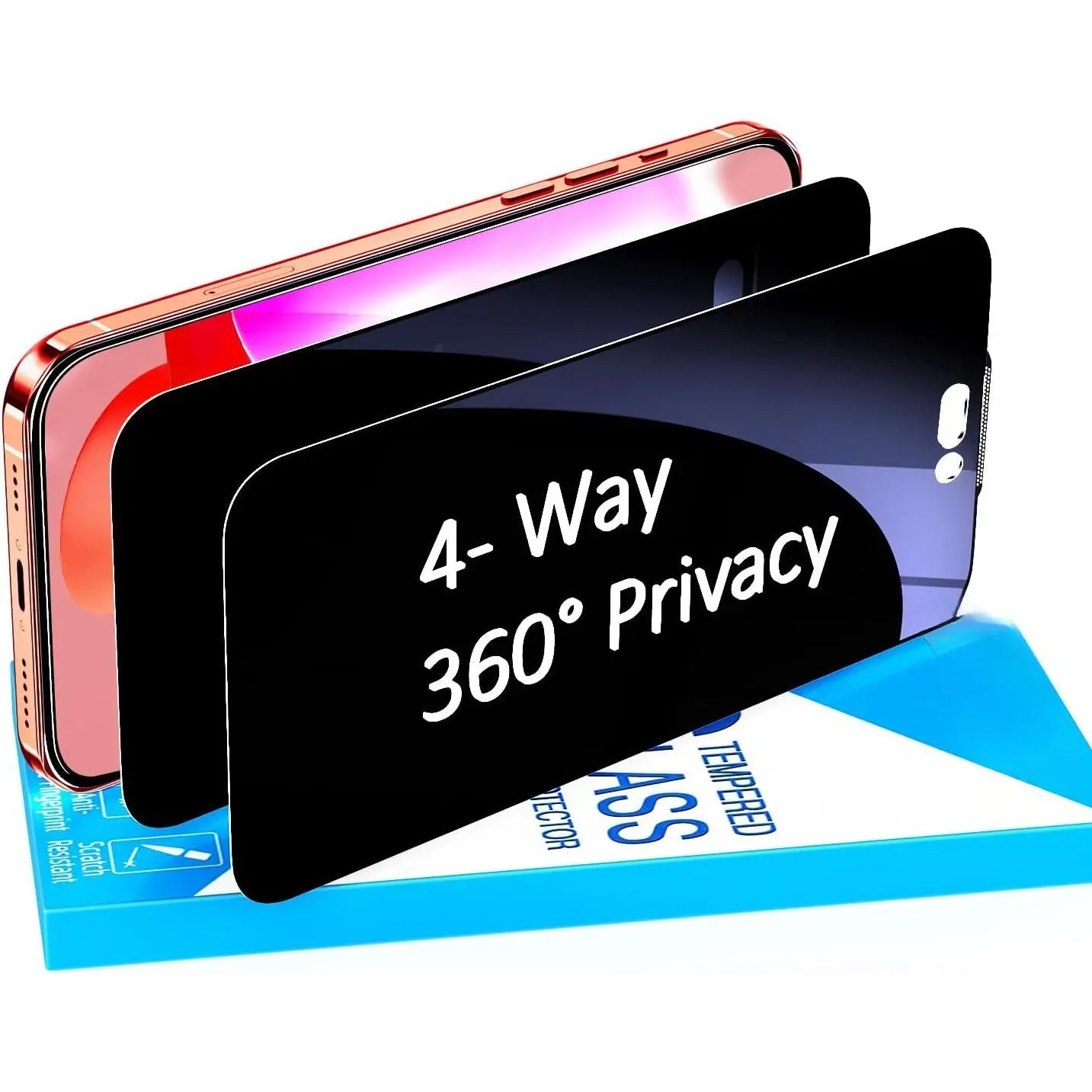 2-Pieces 360-Degree Anti-Spy Tempered Glass Screen Protector Privacy Shield for iPhone 17 Pro Max (Black), Horizontal & Vertical Privacy, Bubble-Free, Scratch-Resistant, Smooth Mobile Phone Accessories with Manufacturer Warranty