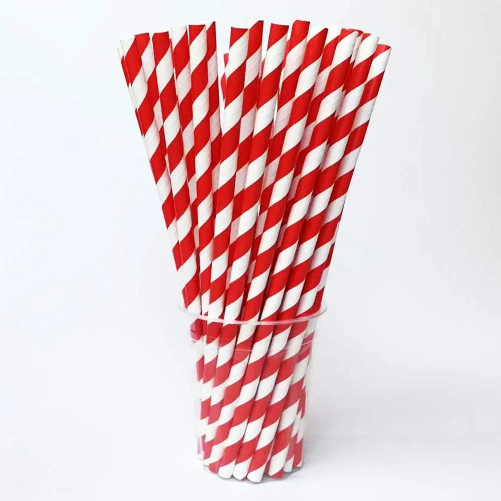 Striped Paper Straws,Paper Drinking Straws for Party, Events and Crafts, Shower Decorations 7.75 Inches, Red White Striped - 100 Pack