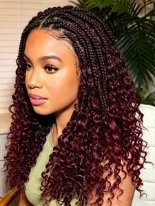 Medium Length Ombre Box Braids Curly Lace Wig, Beginner Friendly Hairpiece, Stylish and Easy-To-Use Synthetic Wig