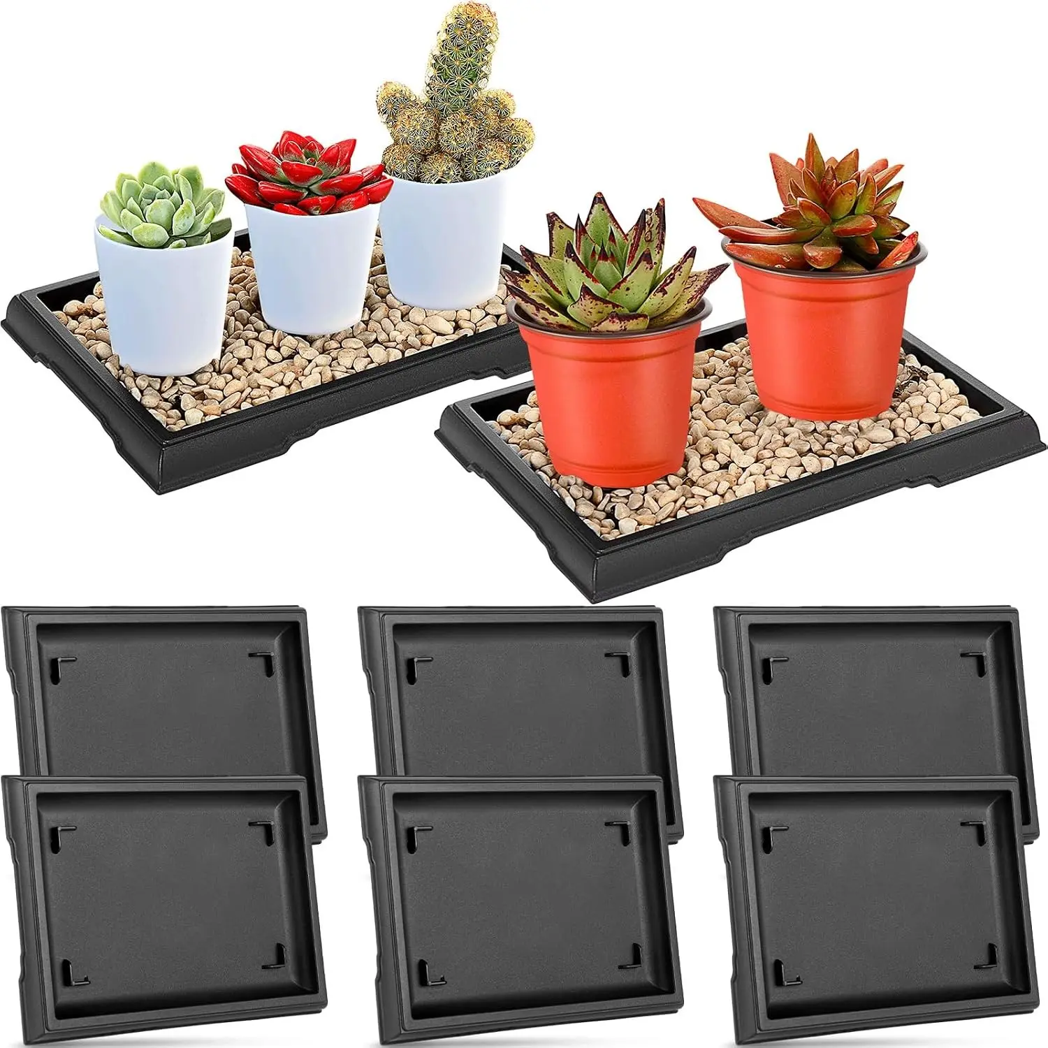2 Pcs Bonsai Humidity Tray Rectangular Drip Tray Plastic Plant Water Catcher Plant Saucers for Indoors and Outdoors Cactus,Succulents,Bonsai Tree,Stone Not Included (7.8 x 5.5 Inch)