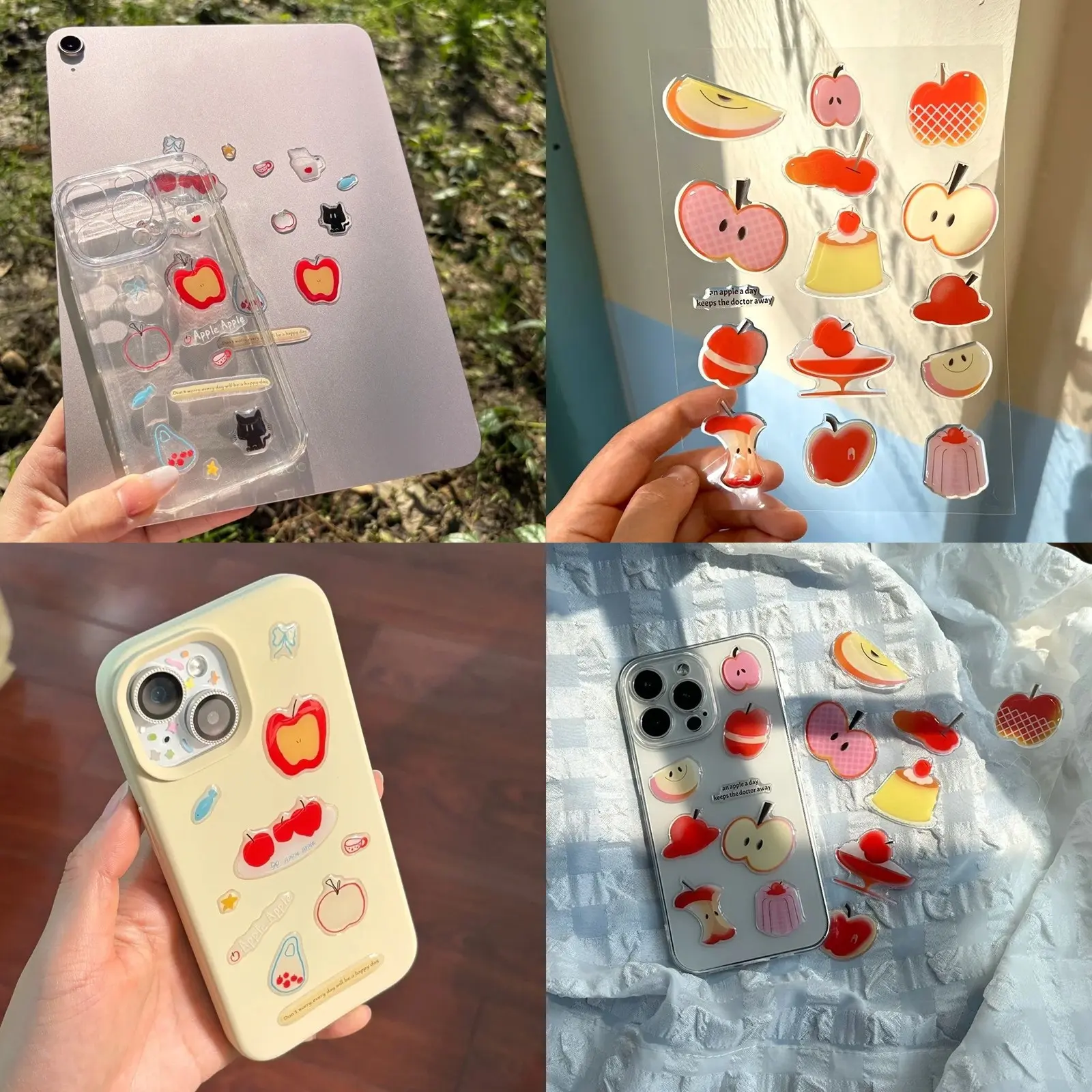 Cute Apple Cartoon Gel Sticker, DIY Back-To-School Journal Decor, 3D Stickers for Tablets, Phone Cases, Water Bottles
