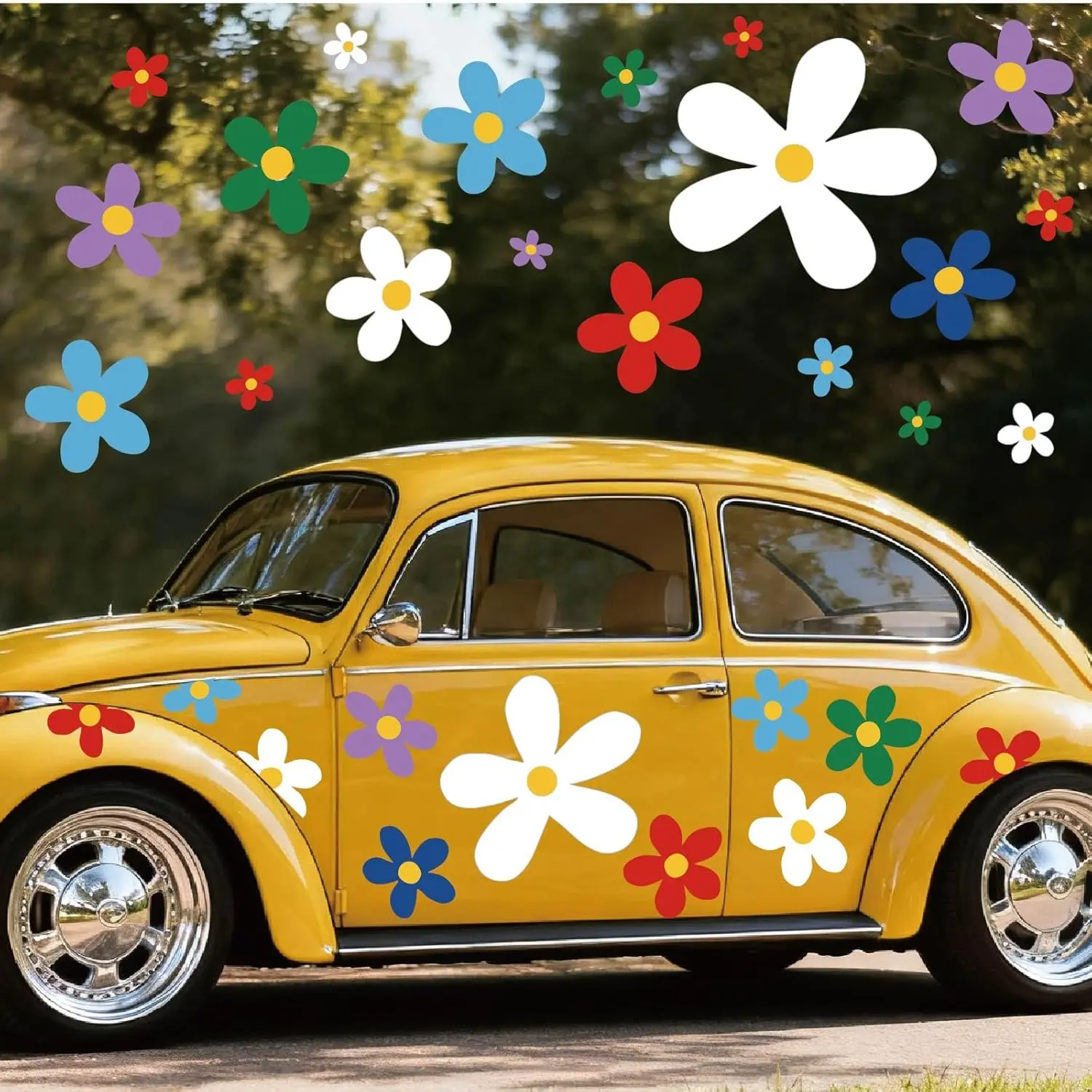 AmazingSpark Self-Adhesive Vinyl Flower Car Stickers, 18 Sheets (86 Pcs) with Different Sizes - 20in Large, 10in Medium, 2-2.5in Small Florals, Hippie Decor Sticker Deco to Unleash Creativity for Car Bumper