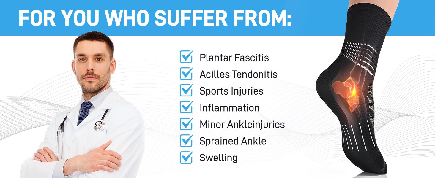 Compression Ankle Support Crew Socks Men Women Coolmax Wicking Plantar Fasciitis Relief Running Hiking Socks 3 Pairs